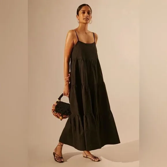 Anthropologie Charlie Holiday Isabella Tiered Black Maxi Dress - Picture 3 of 5